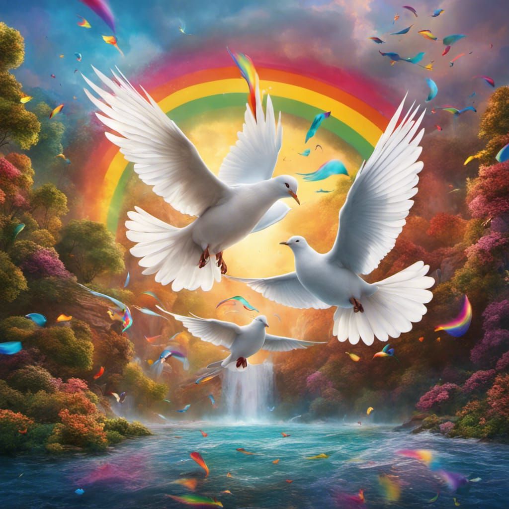 Peace Doves with Rainbows: Hyperrealistic Digital Art