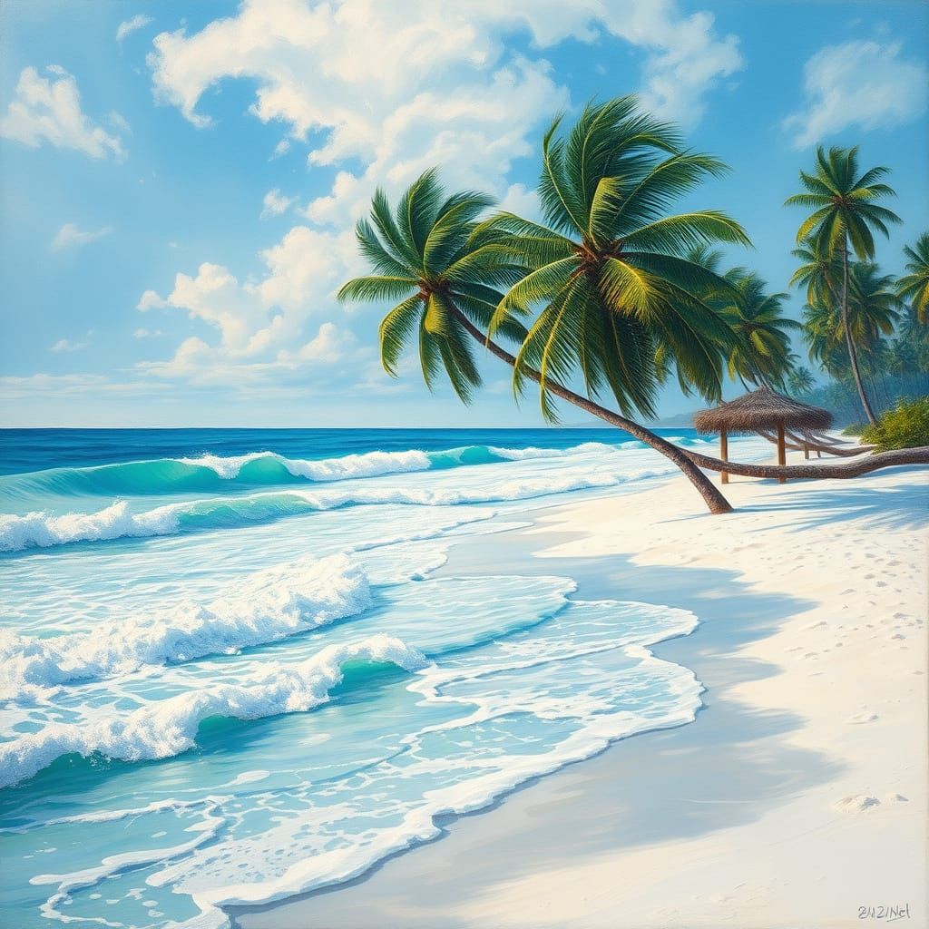 Idyllic Beach Scene in Impressionistic Style