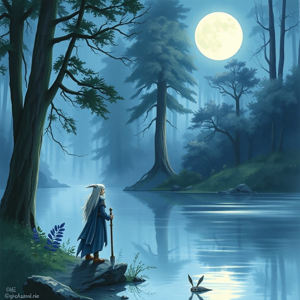 Frieren in Mystical Forest: Ethereal Watercolor Style