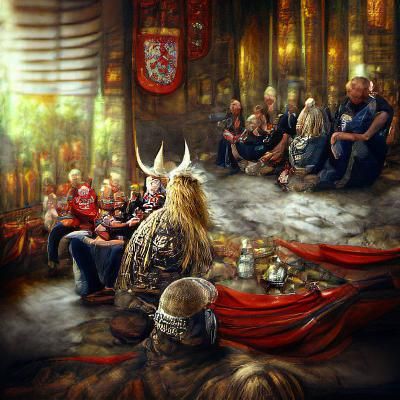 Viking Chief Holds Court: Detailed Digital Painting