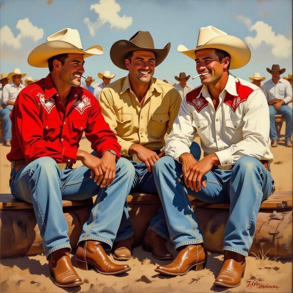 Native Americans at 1952 Rodeo, Oil Painting