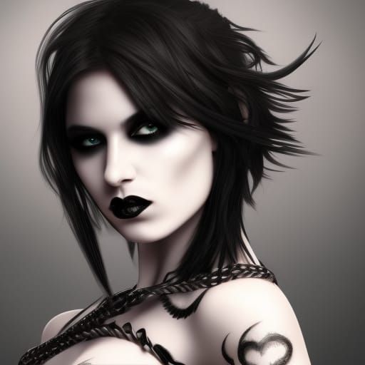 Detailed Hyperrealistic Goth Girl Splash Art