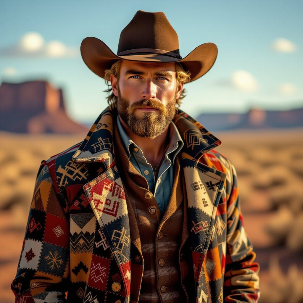 Calico Cowboy in Golden Hour Western Landscape