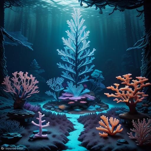 Bioluminescent Underwater World in Glass Typewriter