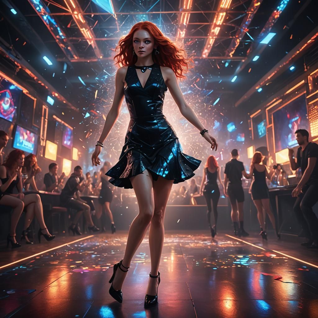 Woman Dancing in Nightclub with Strobe Light