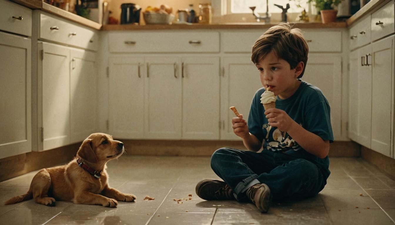Boy, Puppy, and Ice Cream: A Cinematic Moment