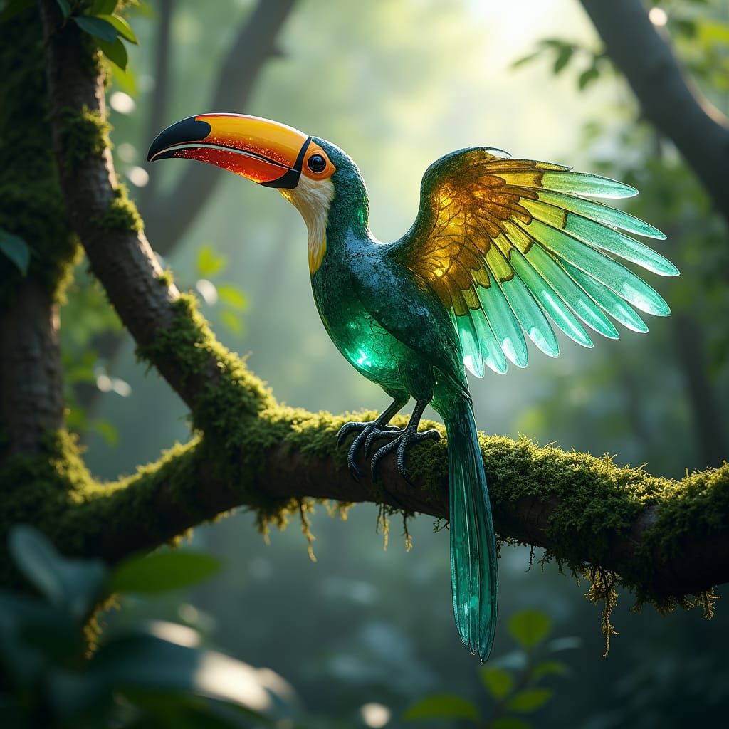 Crystal Toucan in Jungle, Digital Painting