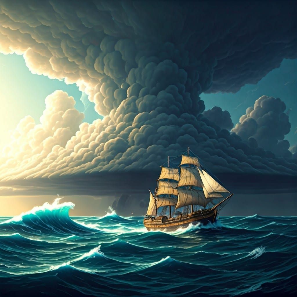 Anime-Inspired Storm God Threatens Sailing Ship