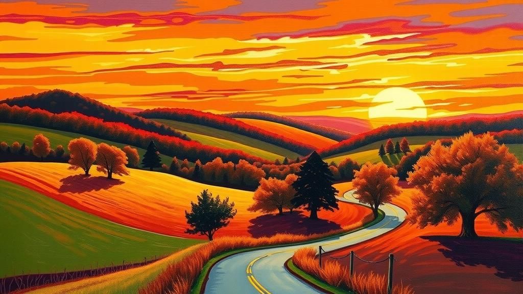 Pennsylvania Countryside Acrylic Painting with Rolling Hills