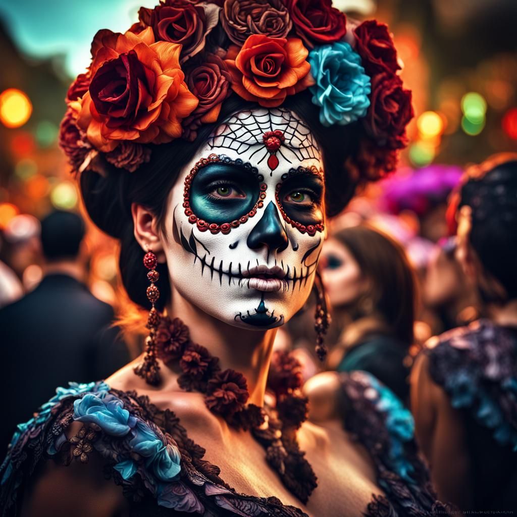 Day of the Dead Celebration in Hyperrealistic Style