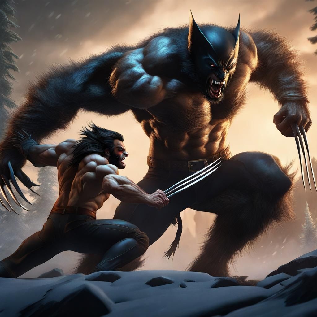Wolverine Battles a Werewolf in Fantasy Art