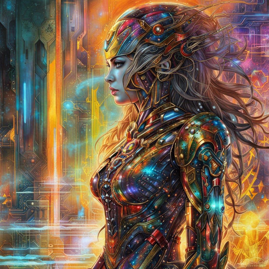 Futuristic Medieval Fusion: Anime Cybernetic Amazon