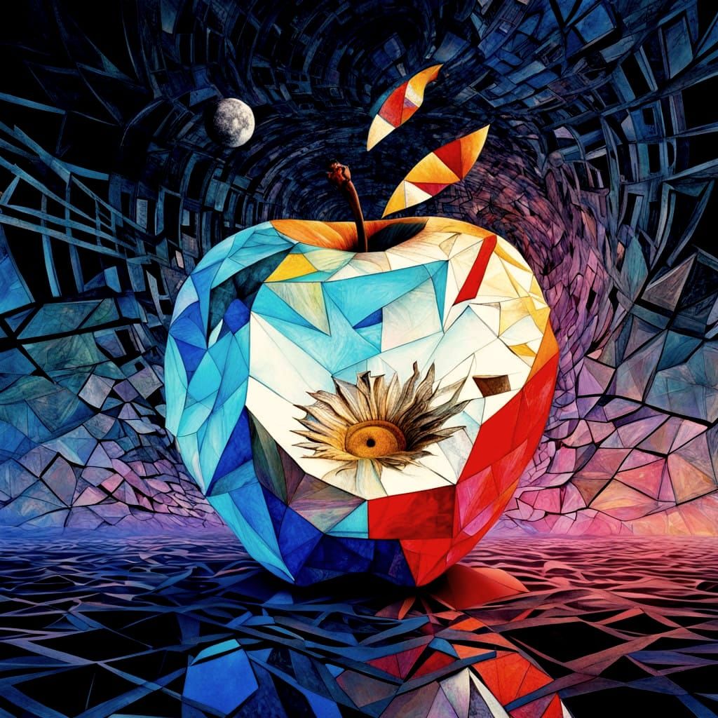 Surreal Geometric Apple in Futuristic Abstract Art Style