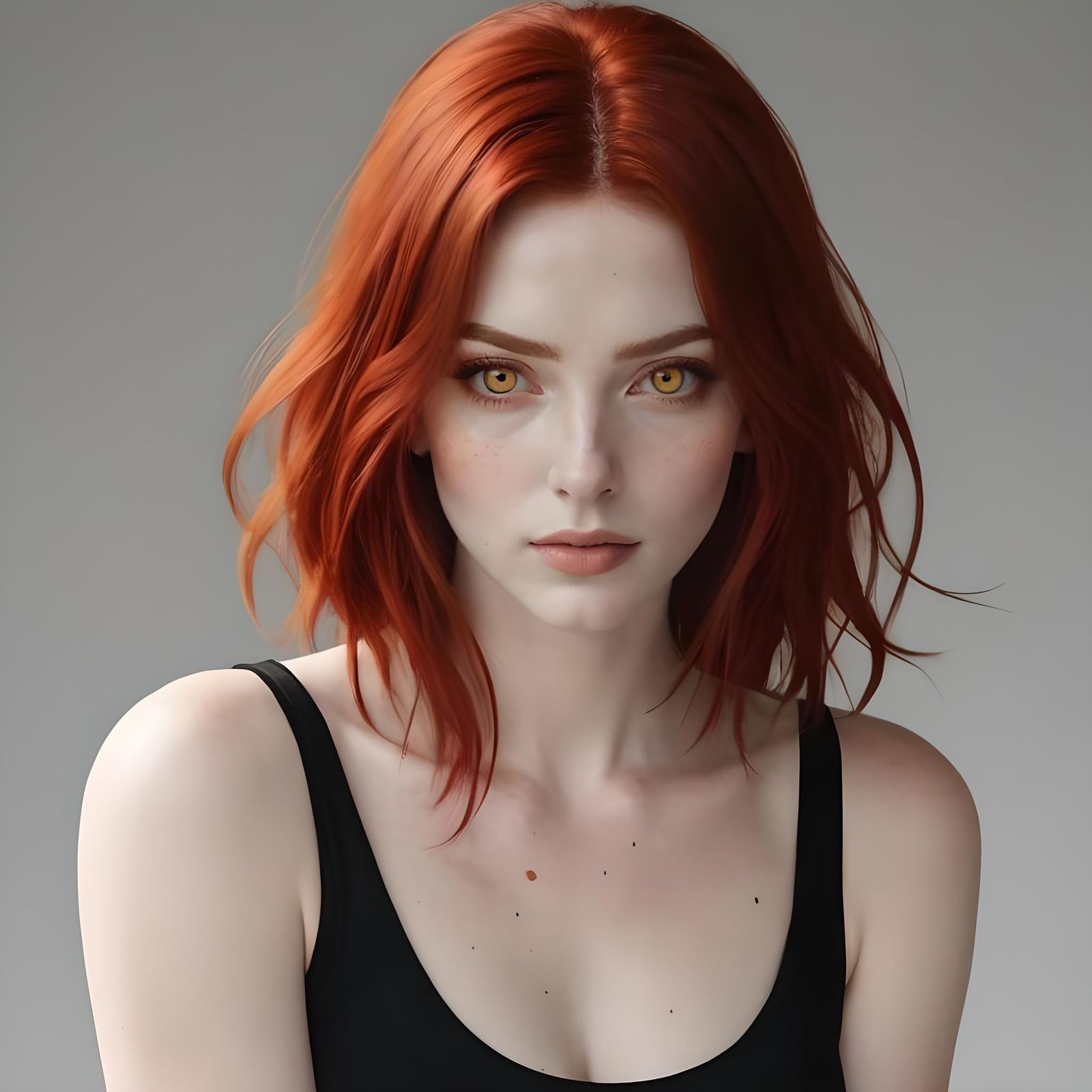Agitated Freckled Woman with Crimson Hair