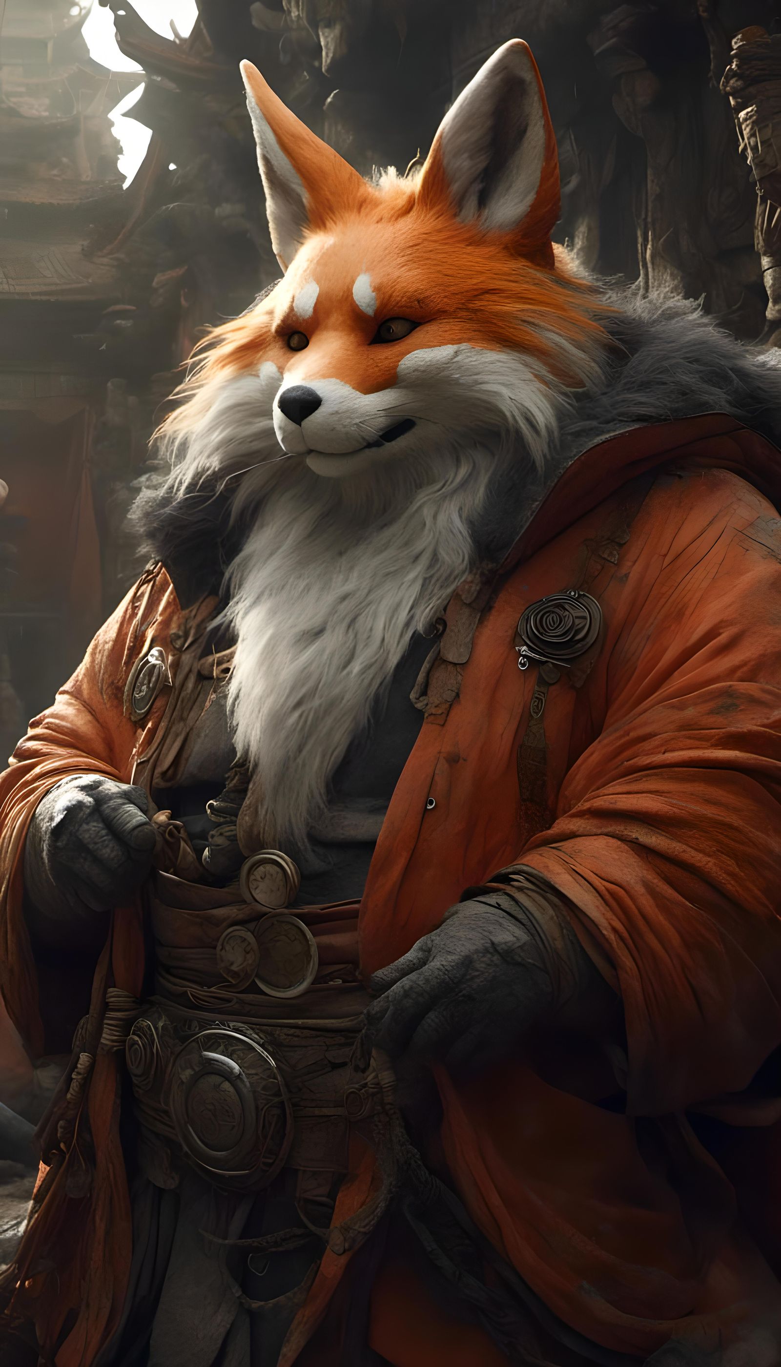 Detailed Obese Kitsune with Three Tails