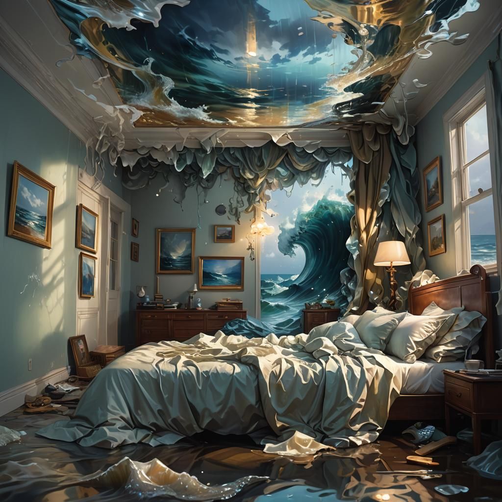 Ocean Bedroom in Glitch Art Style