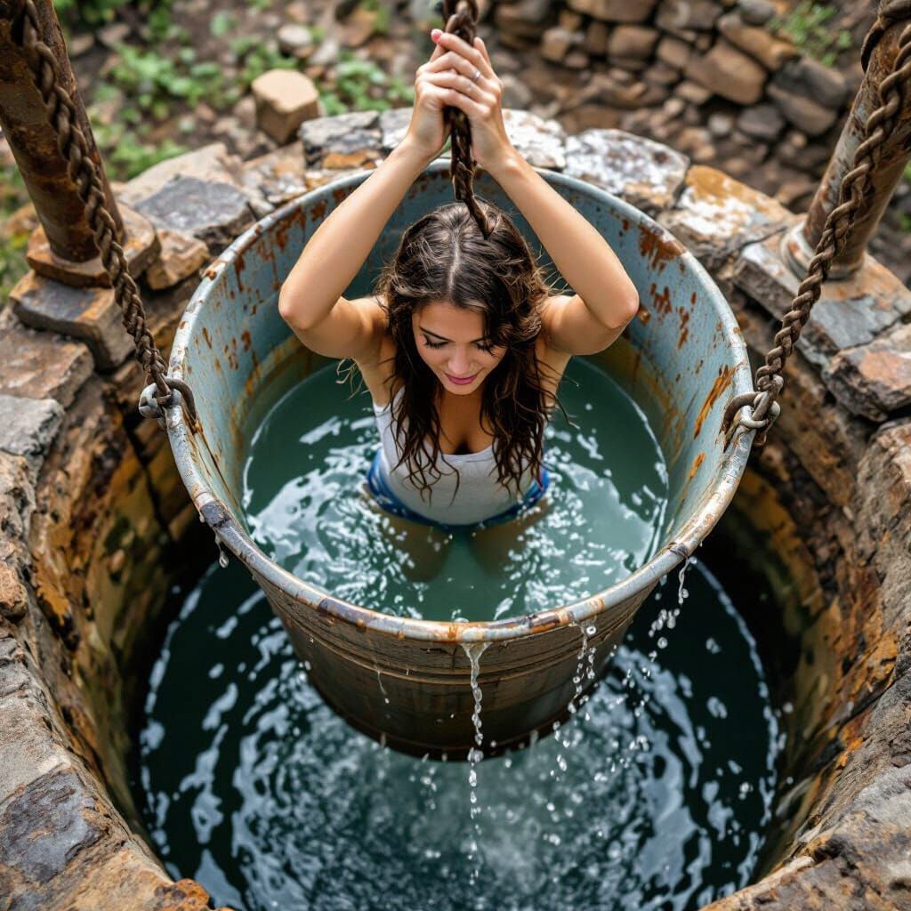 Woman in Bucket Over a Well