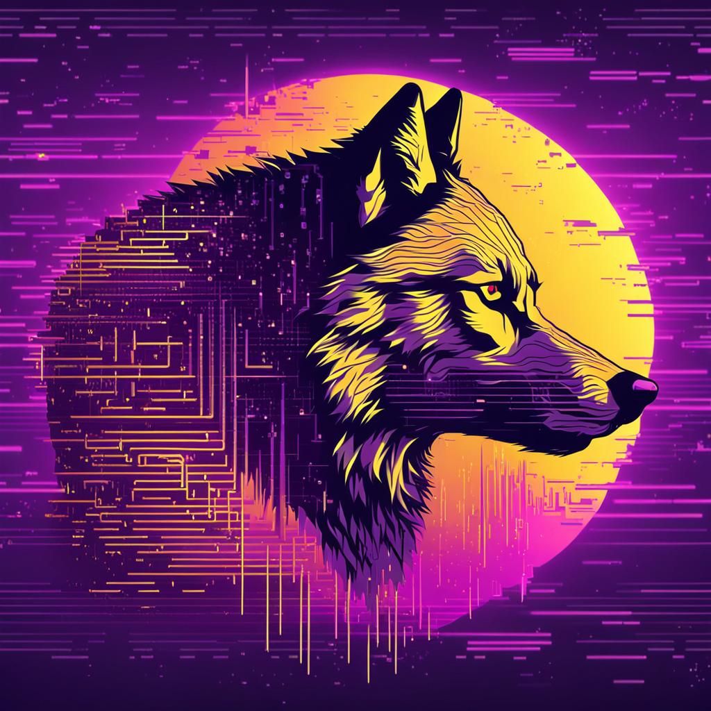 Glitched Wolf Running Through Matrix Code