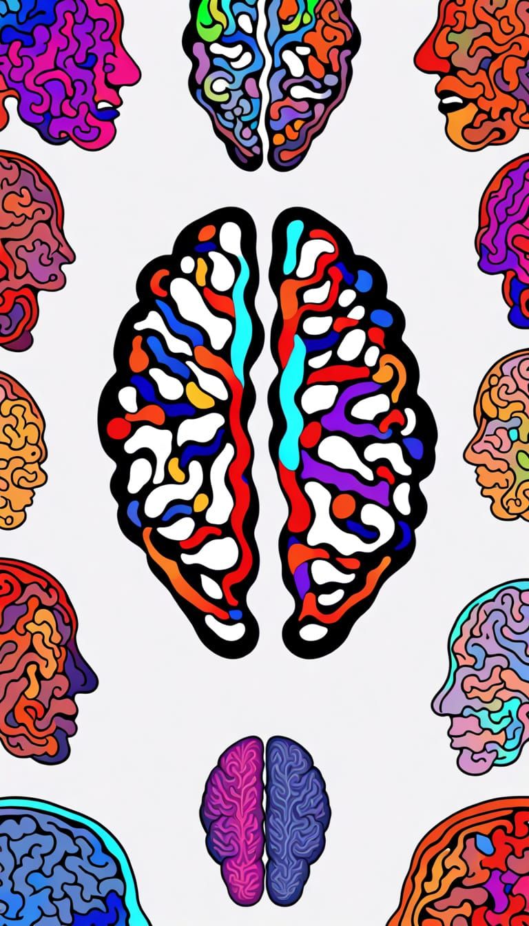 AI Mind Map: Brains with Colorful Mental Processes