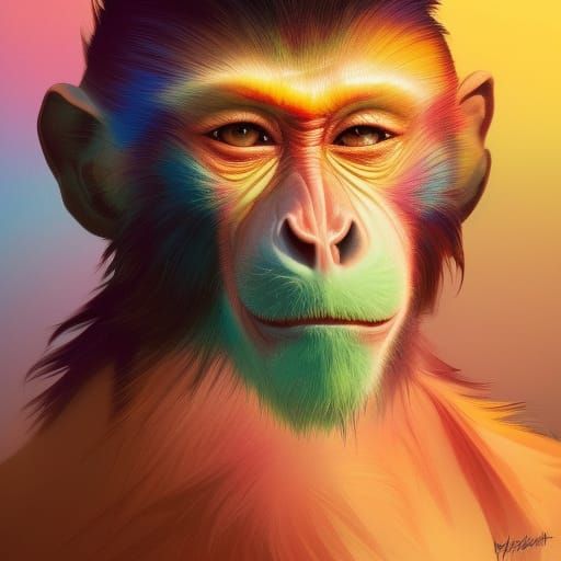 Rainbow Monkey Portrait in Hyperdetailed Digital Art