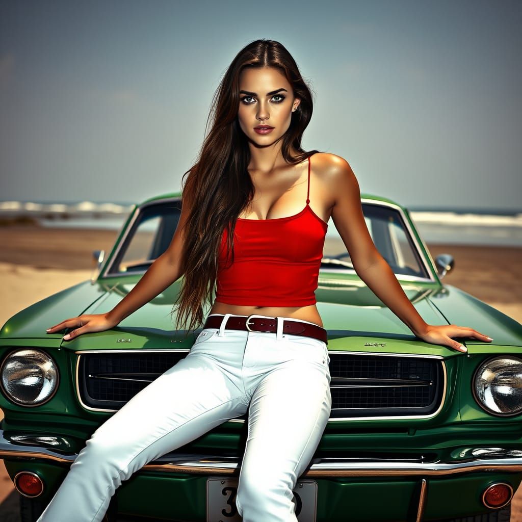 Woman on Vintage Mustang: Fine Art Photography