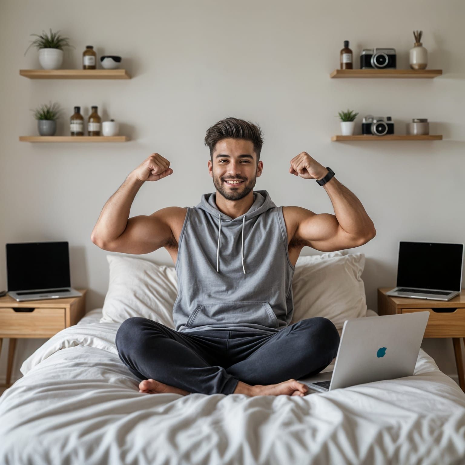 Young Man Flexing Biceps Taking a Selfie