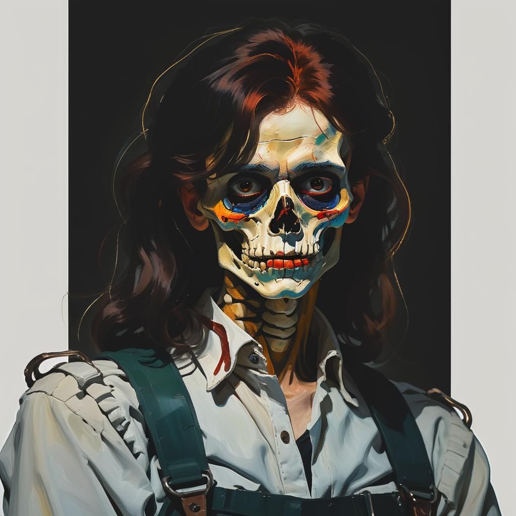 Expressionist Skeleton Portrait with Chiaroscuro Lighting