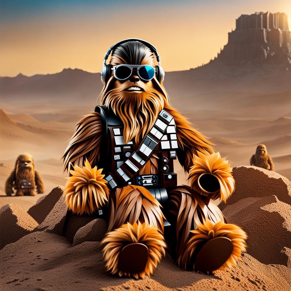 Steampunk Wookiee with Aviators on Barren LEGO Landscape