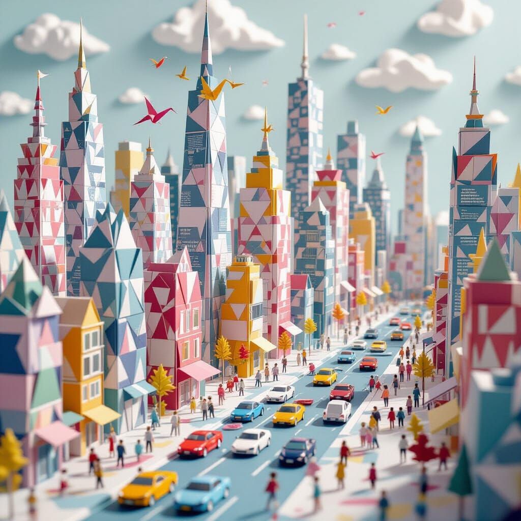 Origami Metropolis: A Paper City in Whimsical Style