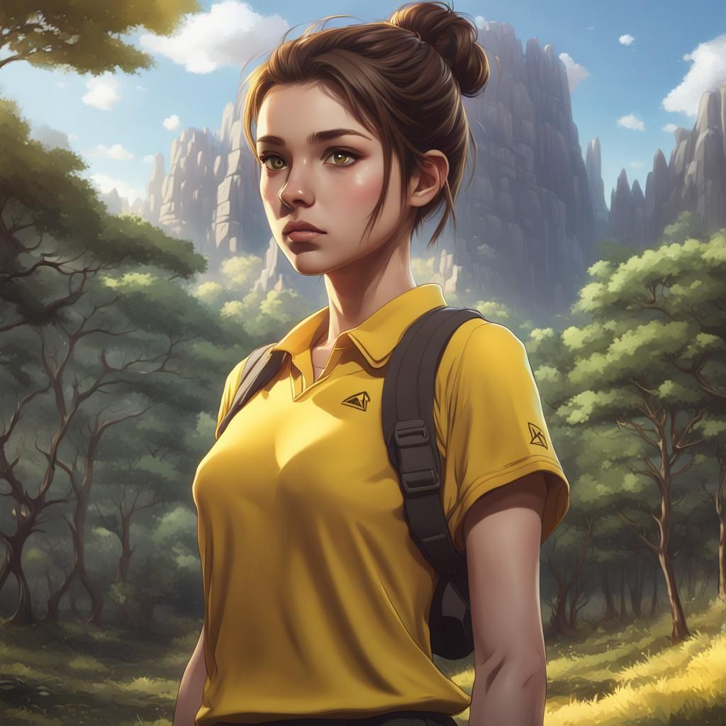Anime Girl in Yellow Shirt at National Park