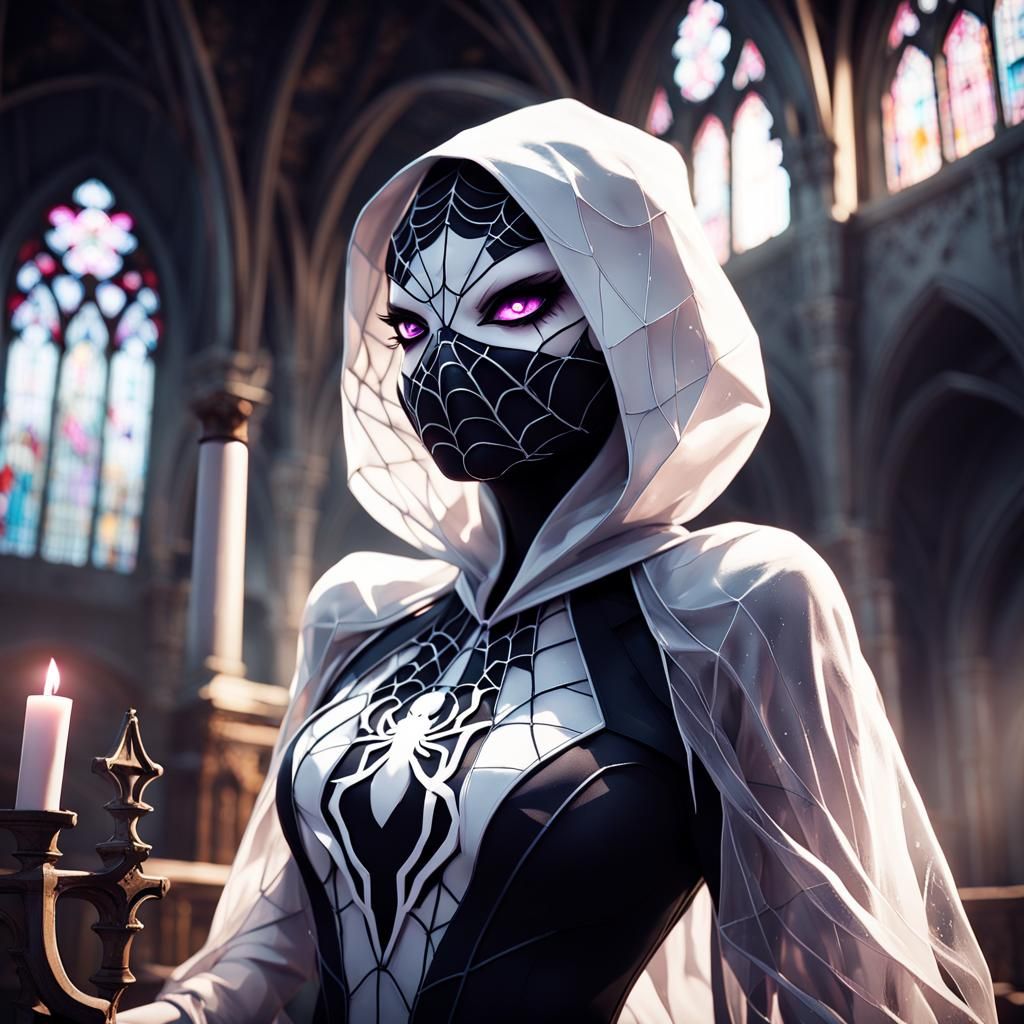 Gothic Spider-Gwen in Abandoned Church, Anime Art