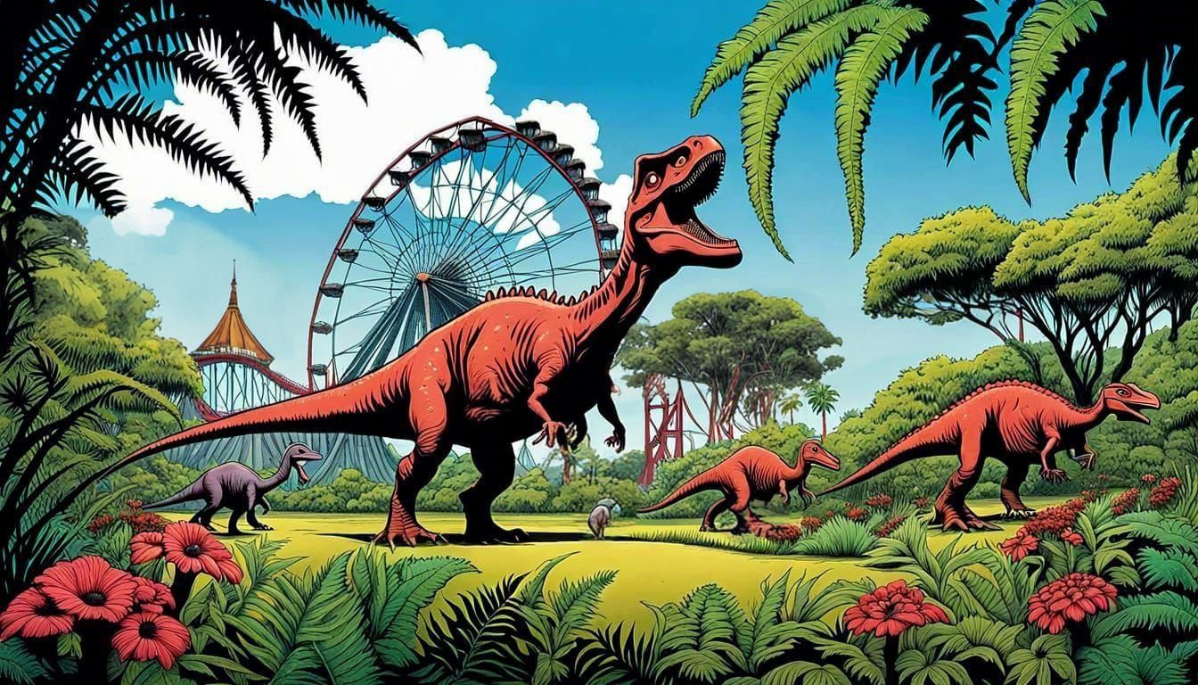 Detailed Ink Drawing of an Amusement Park Map