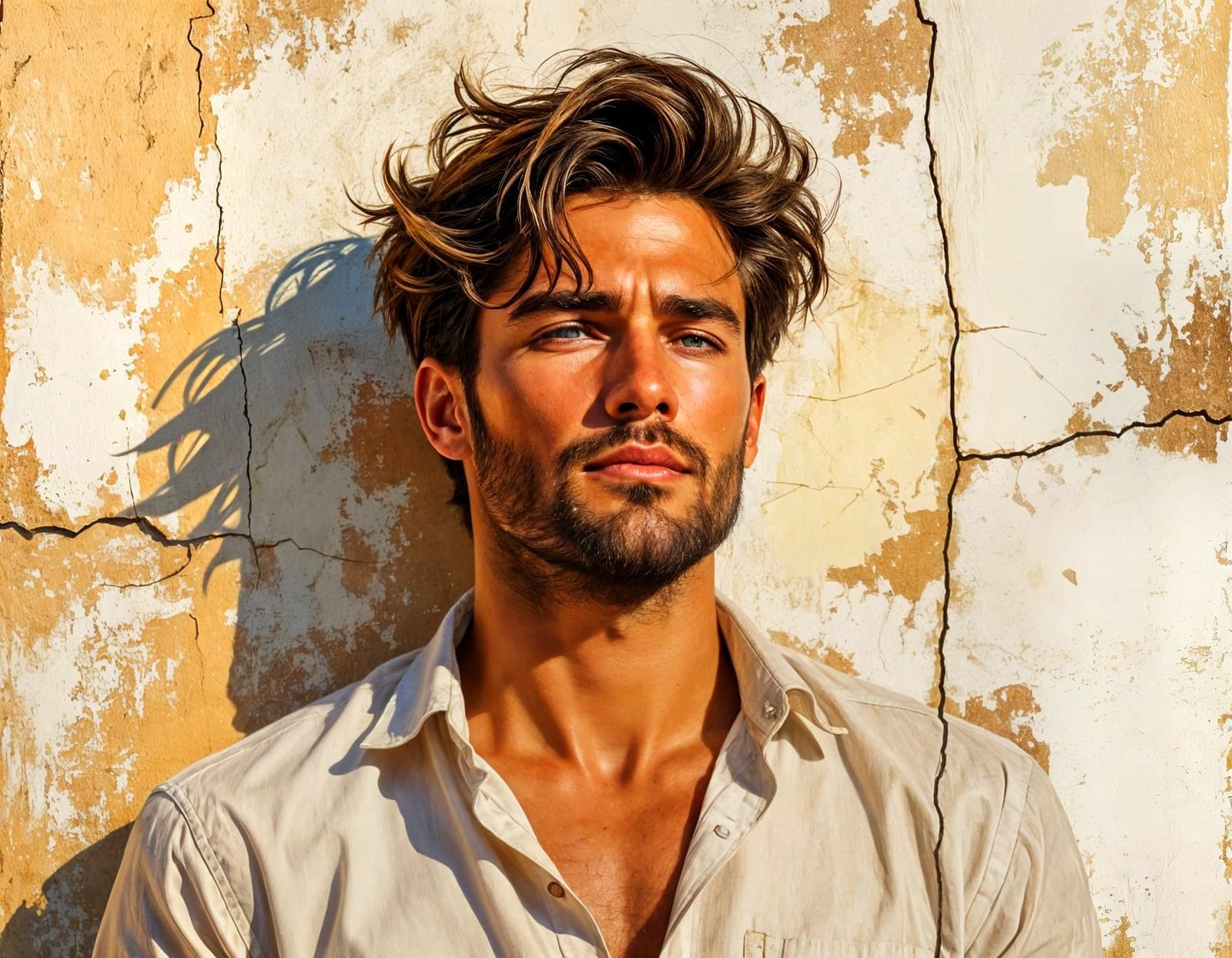 Abstract Man Portrait on Distressed Canvas