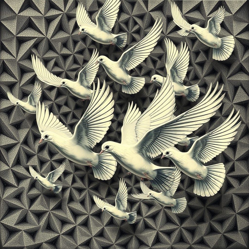 Doves in M.C. Escher-Inspired Tessellation