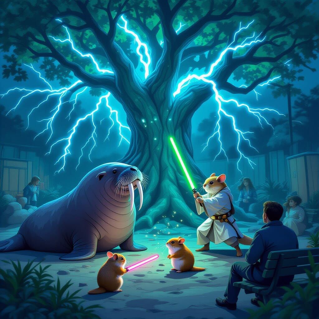 Hybrid Walrus-Sith vs Gerbil-Jedi Zoo Battle