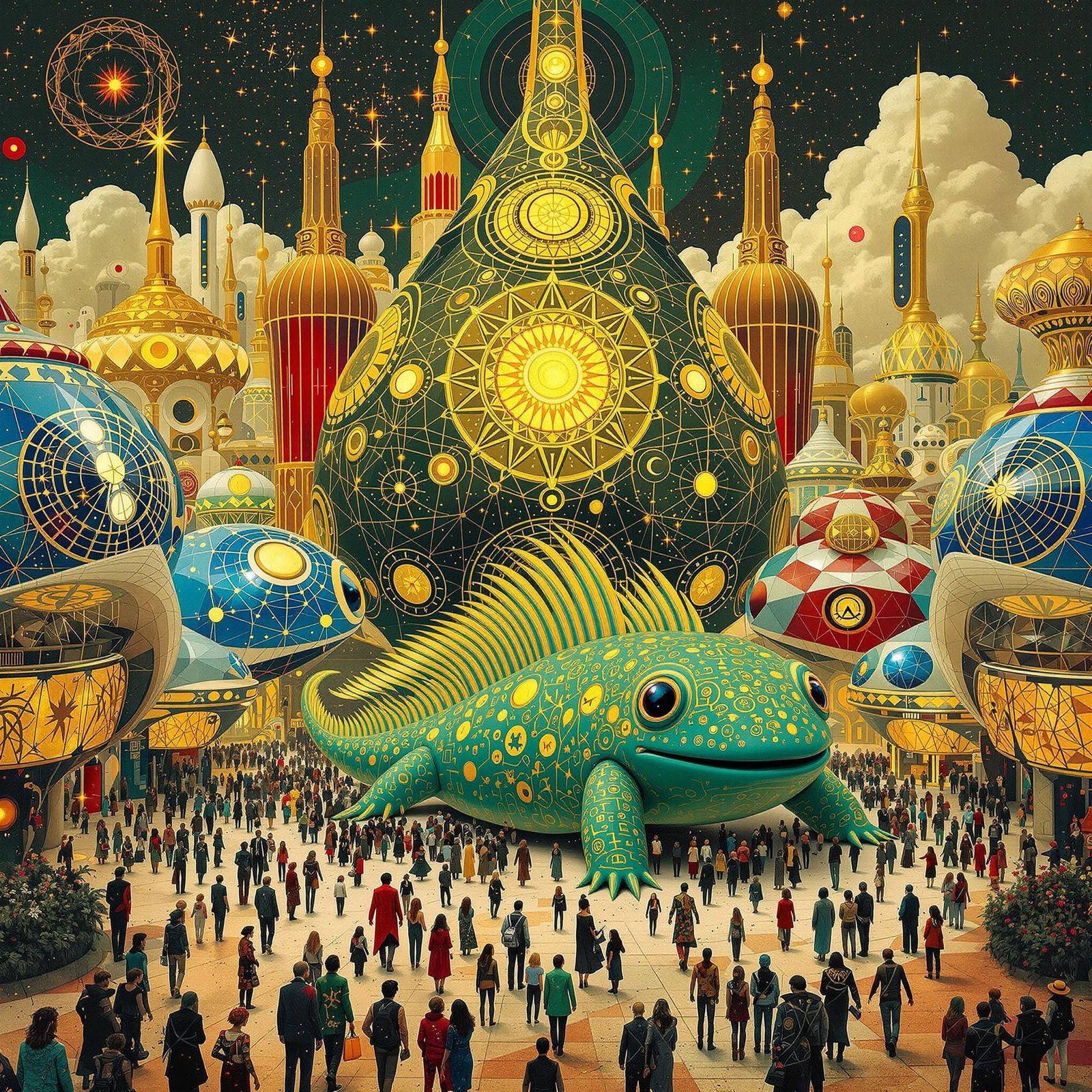 Klimt Meets Sci-Fi: Axolotl's Urban Adventure