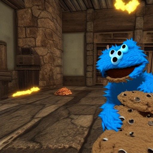 Cookie Monster as Doom Slayer in Skyrim