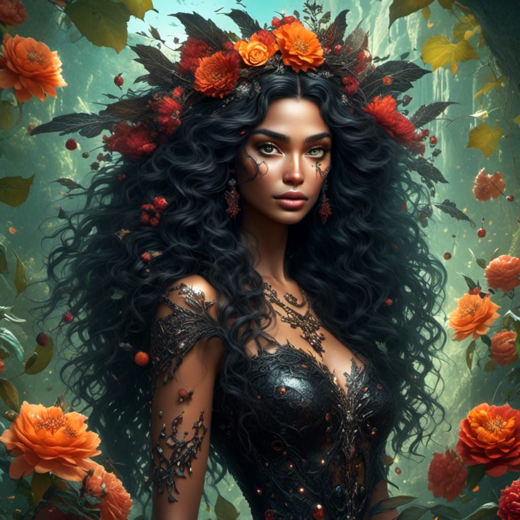 Voluptuous Witchy Woman in Pagan Shop, Detailed Art