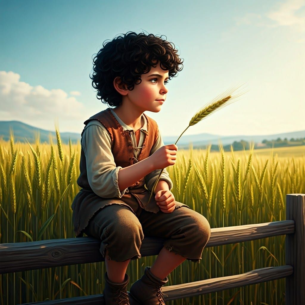 Italian Boy in Wheat Field, Photorealistic 8k