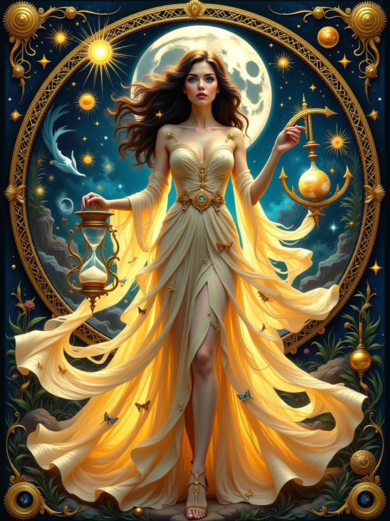 Goddess of Time in Clockwork World, Art Nouveau Style