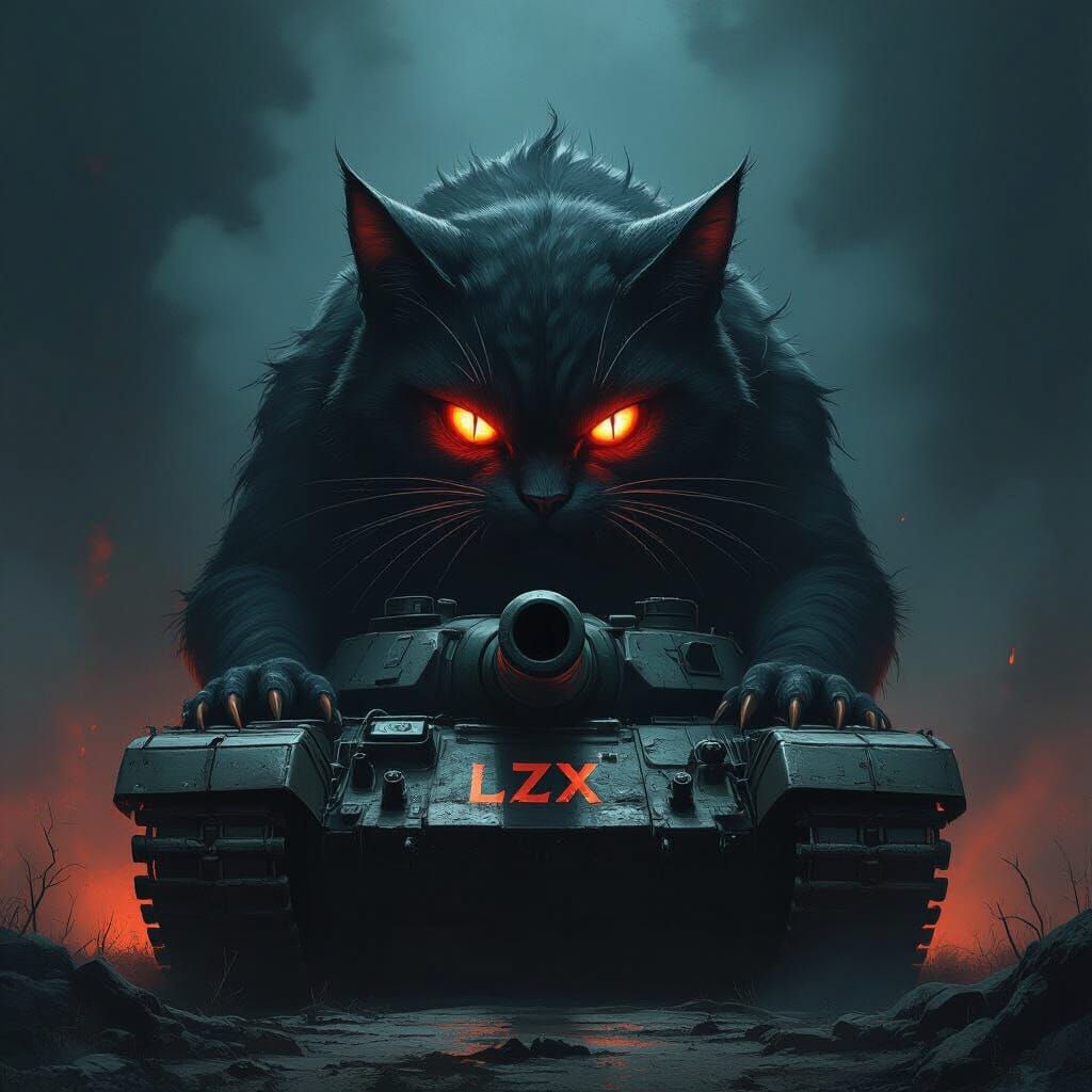 Monstrous Cat Emerges From Tank in Dark Fantasy Art