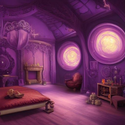 Purple Room with Pumpkins and Metallic Lamps