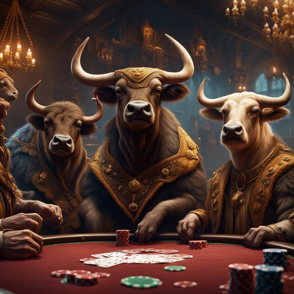 Buffaloes Playing Poker: Detailed Matte Painting
