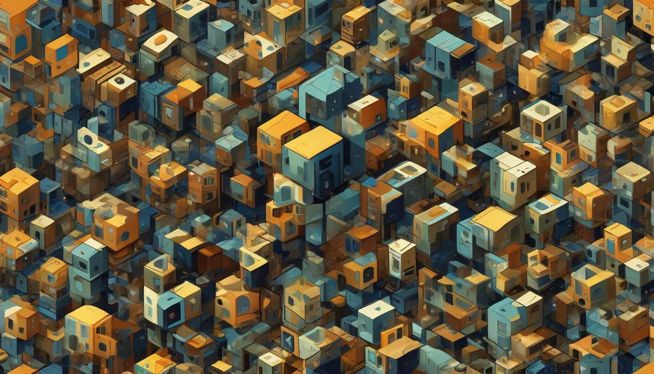 Cubist Painting with Layered Geometry and Art Deco Elements