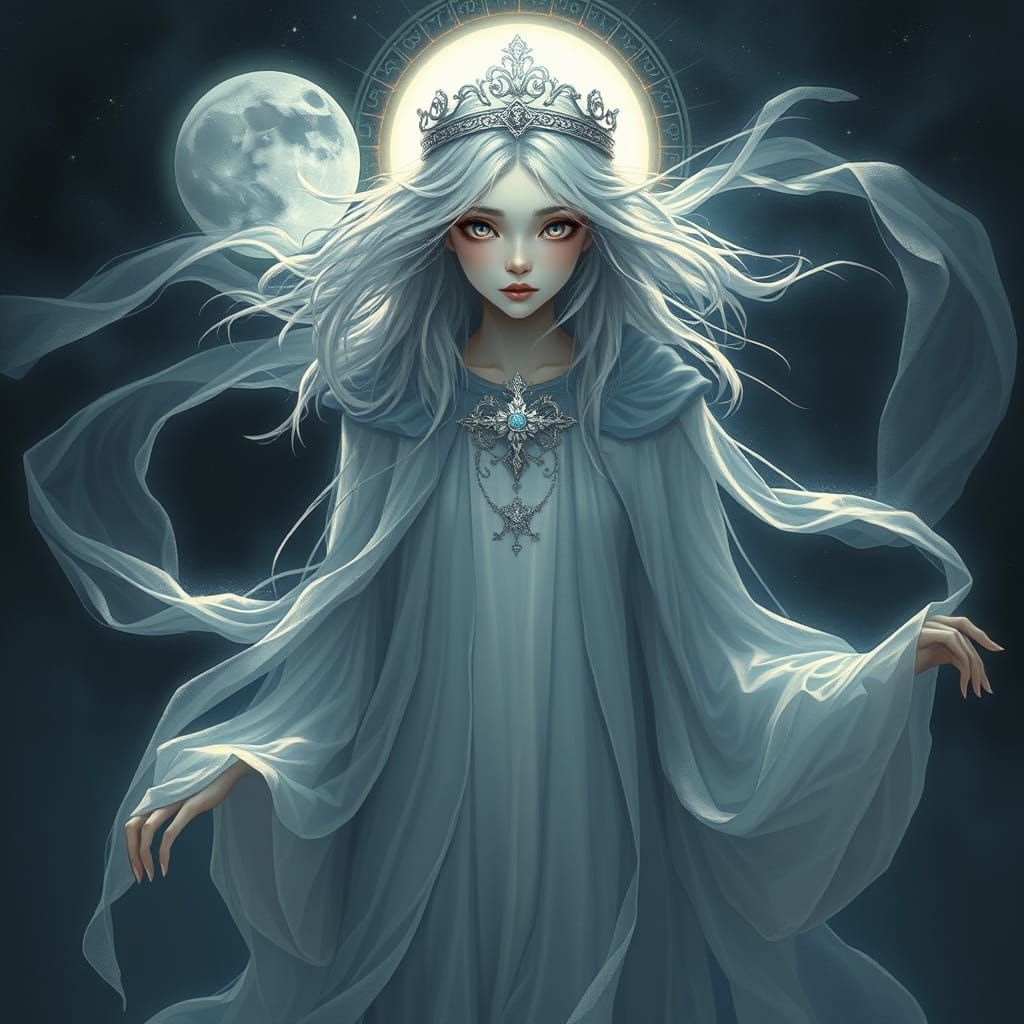 Mystical Woman Radiates Ethereal Light in Celestial Attire