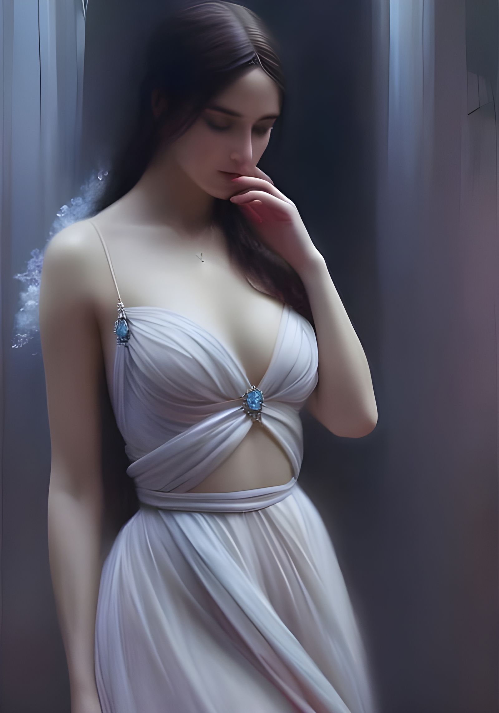 Lonely Beach: Surreal Oil Painting in Waterhouse Style