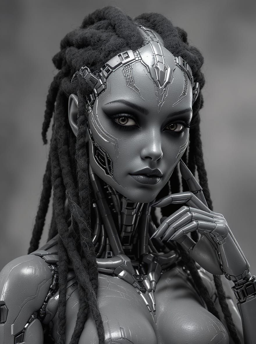 Biomechanical Alien Goddess in Monochrome