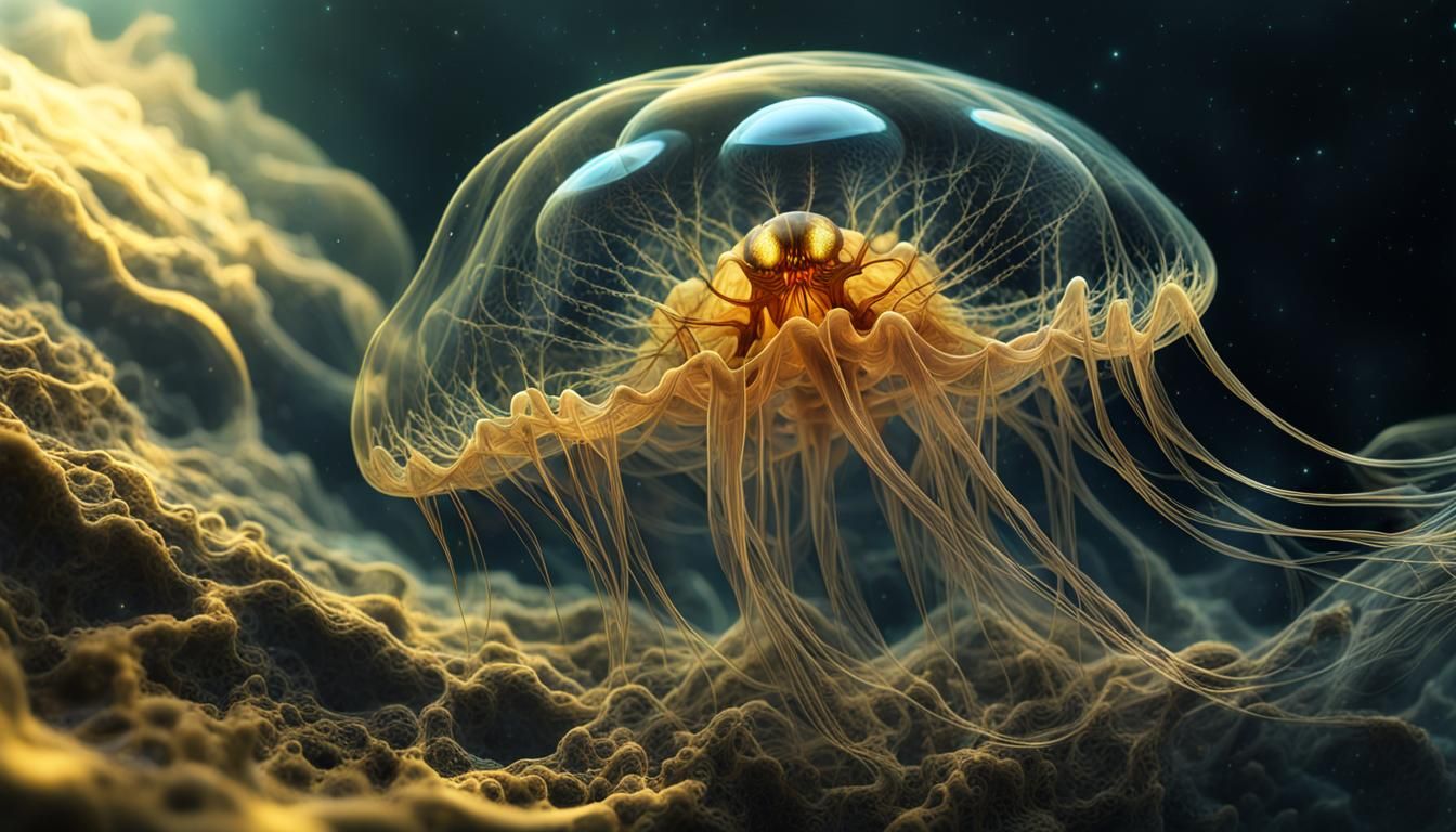 Alien Jellyfish with Bioluminescent Fractal Skin