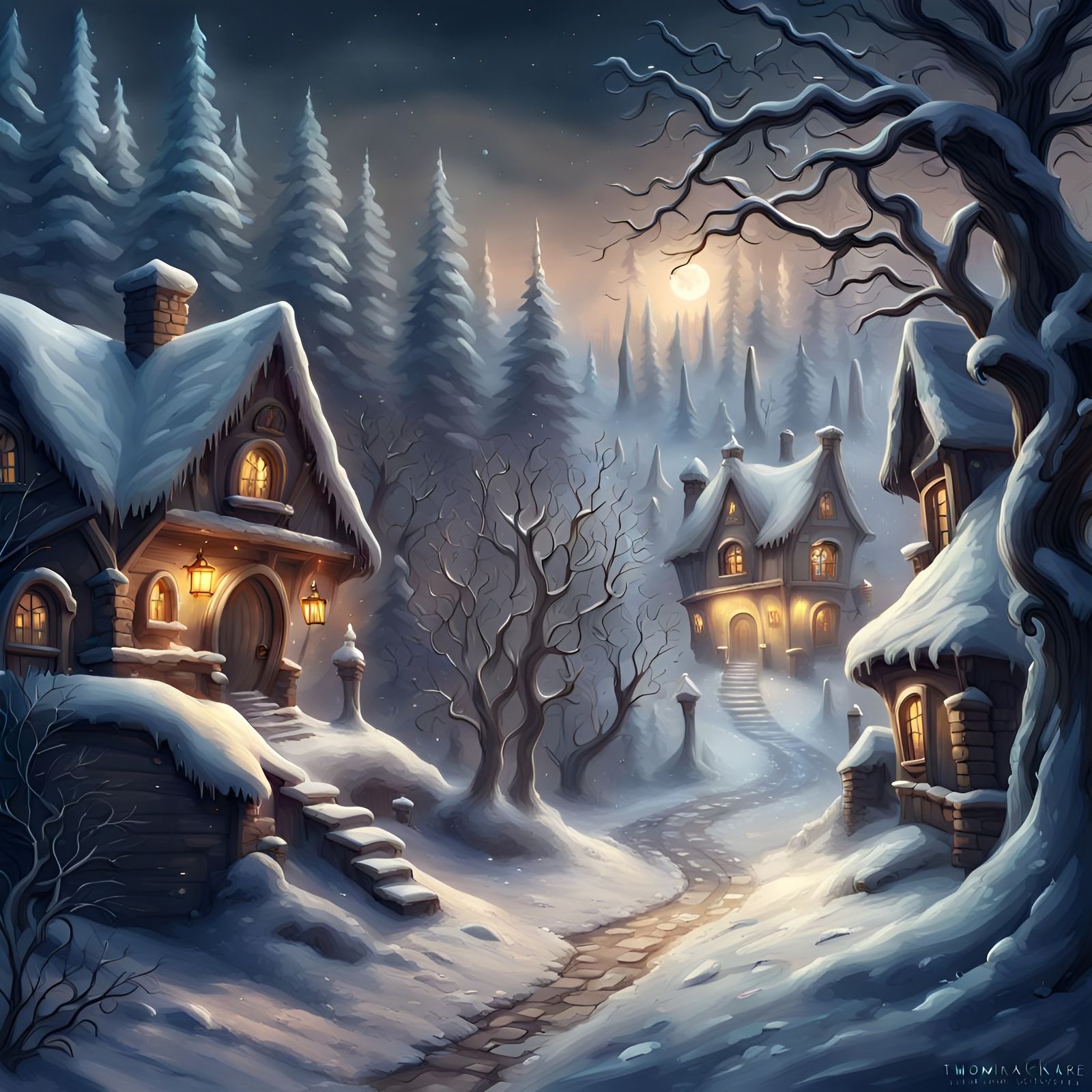 Haunted Winter Village in 19th Century Style