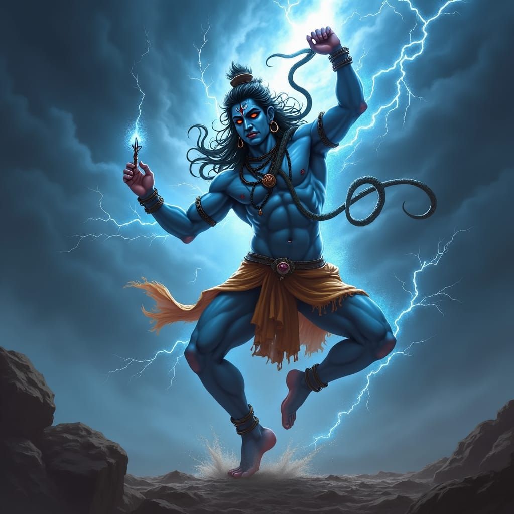 Lord Shiva's Tandav Dance in a Stormy Sky